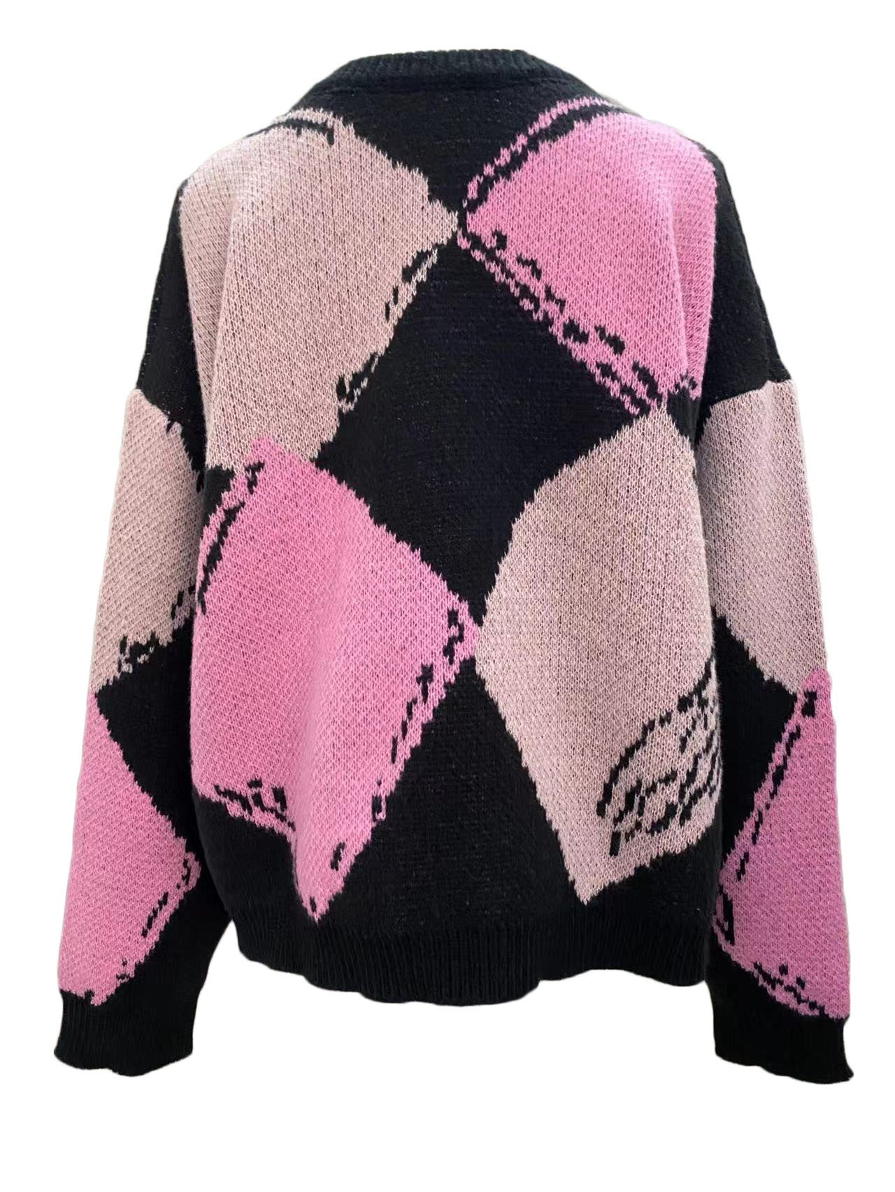 Women Yarn/Wool Yarn Geometric Long Sleeve Comfy Casual Sweater