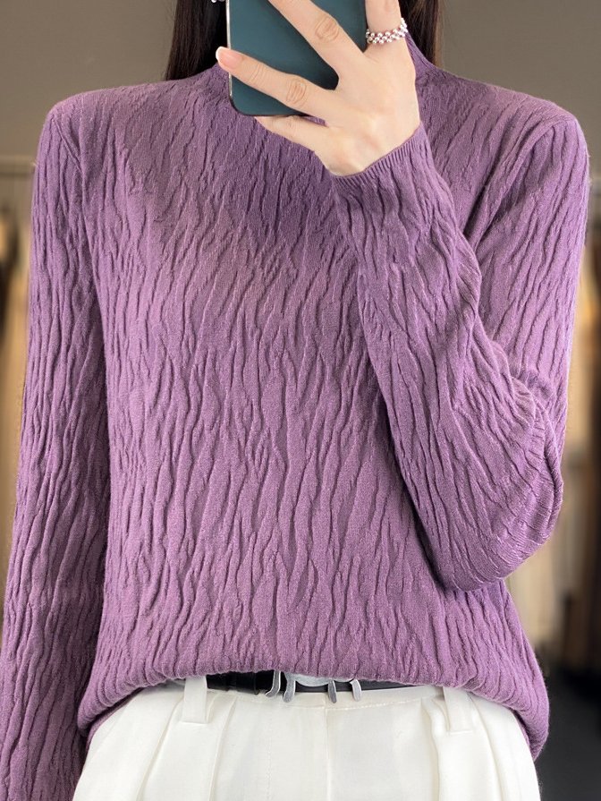 Women Wool/Knitting Plain Long Sleeve Comfy Casual Sweater