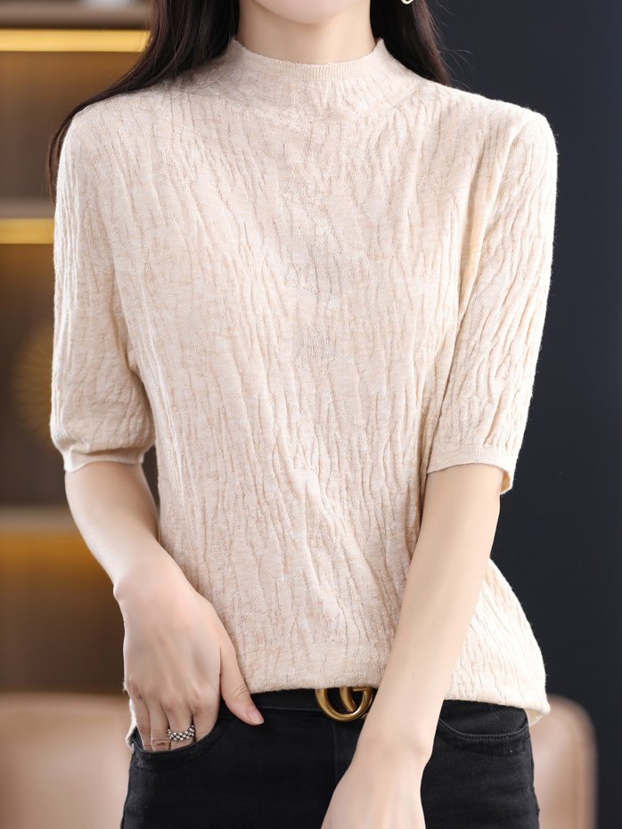 Women Wool/Knitting Plain Half Sleeve Comfy Casual Sweater