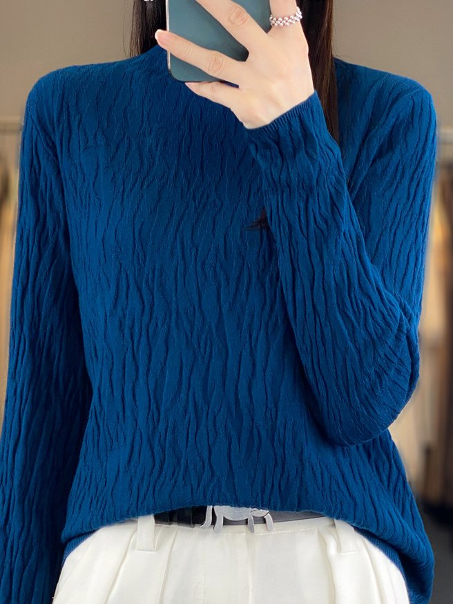 Women Wool/Knitting Plain Long Sleeve Comfy Casual Sweater