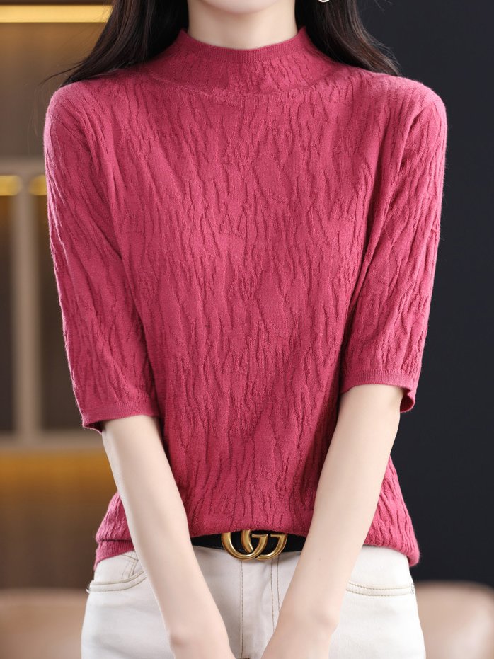 Women Wool/Knitting Plain Half Sleeve Comfy Casual Sweater