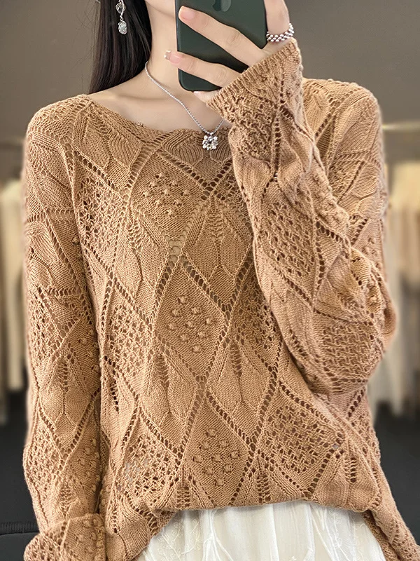 Women Wool/Knitting Plain Long Sleeve Comfy Casual Sweater