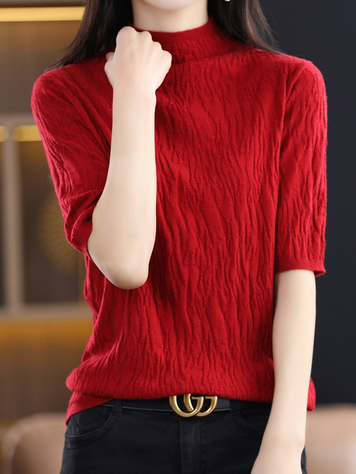 Women Wool/Knitting Plain Half Sleeve Comfy Casual Sweater