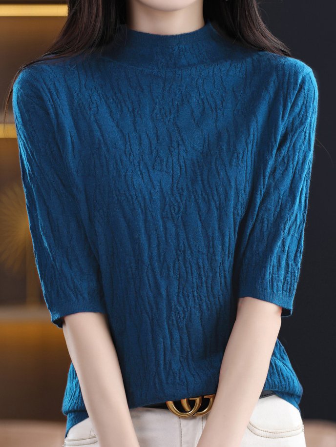 Women Wool/Knitting Plain Half Sleeve Comfy Casual Sweater