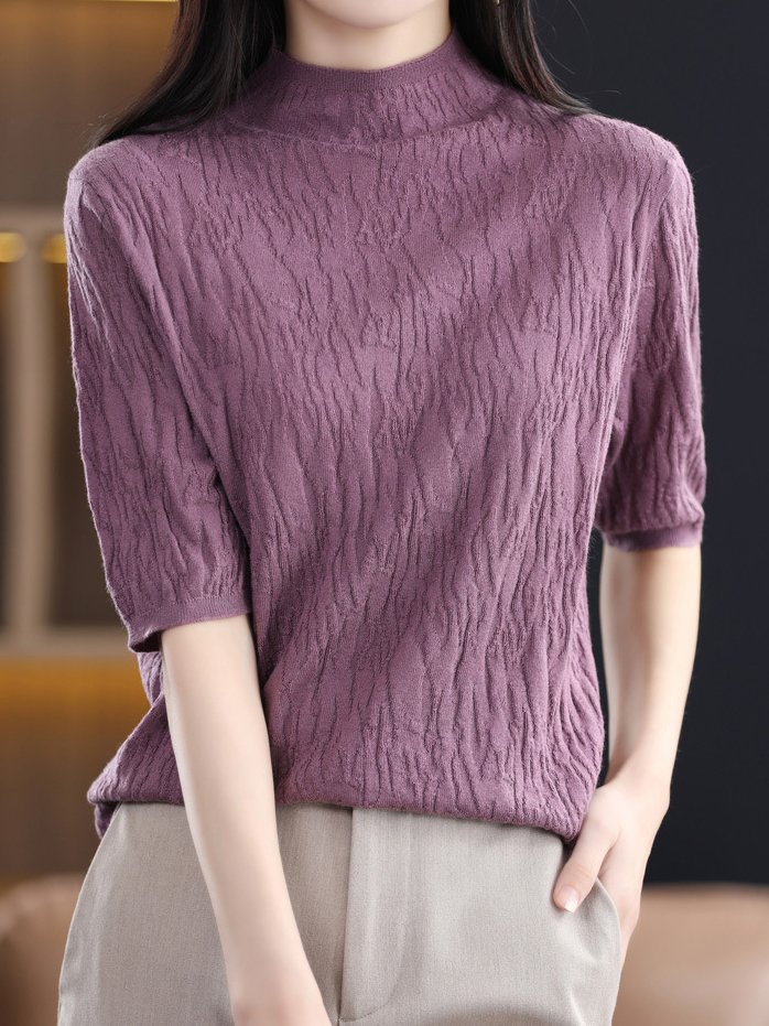 Women Wool/Knitting Plain Half Sleeve Comfy Casual Sweater