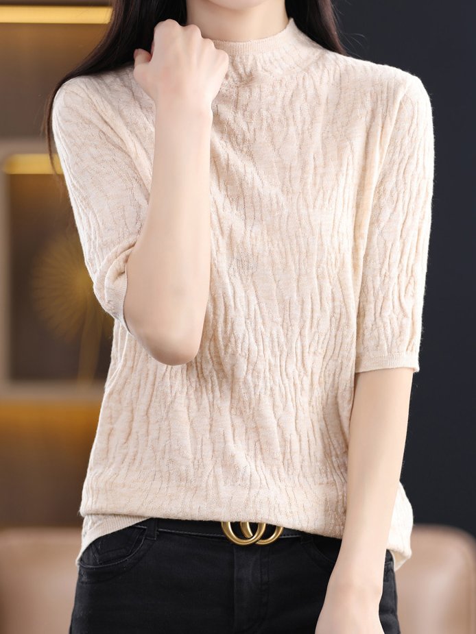 Women Wool/Knitting Plain Half Sleeve Comfy Casual Sweater