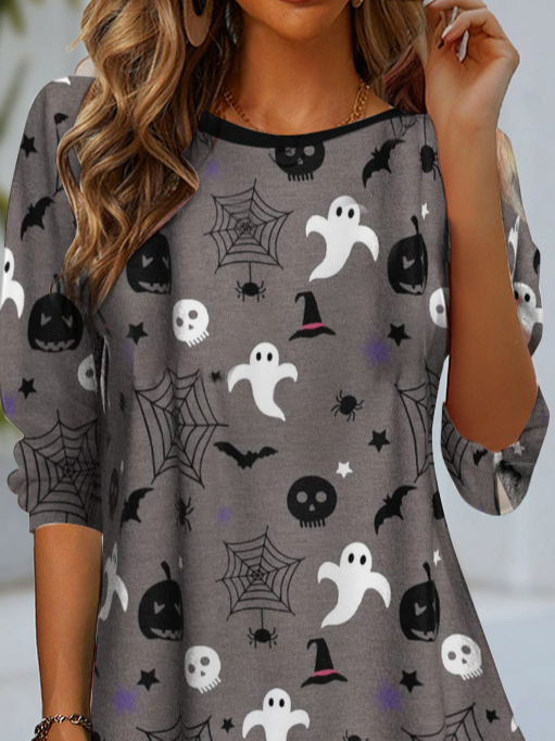 Casual Halloween Crew Neck Long Sleeve T-shirt