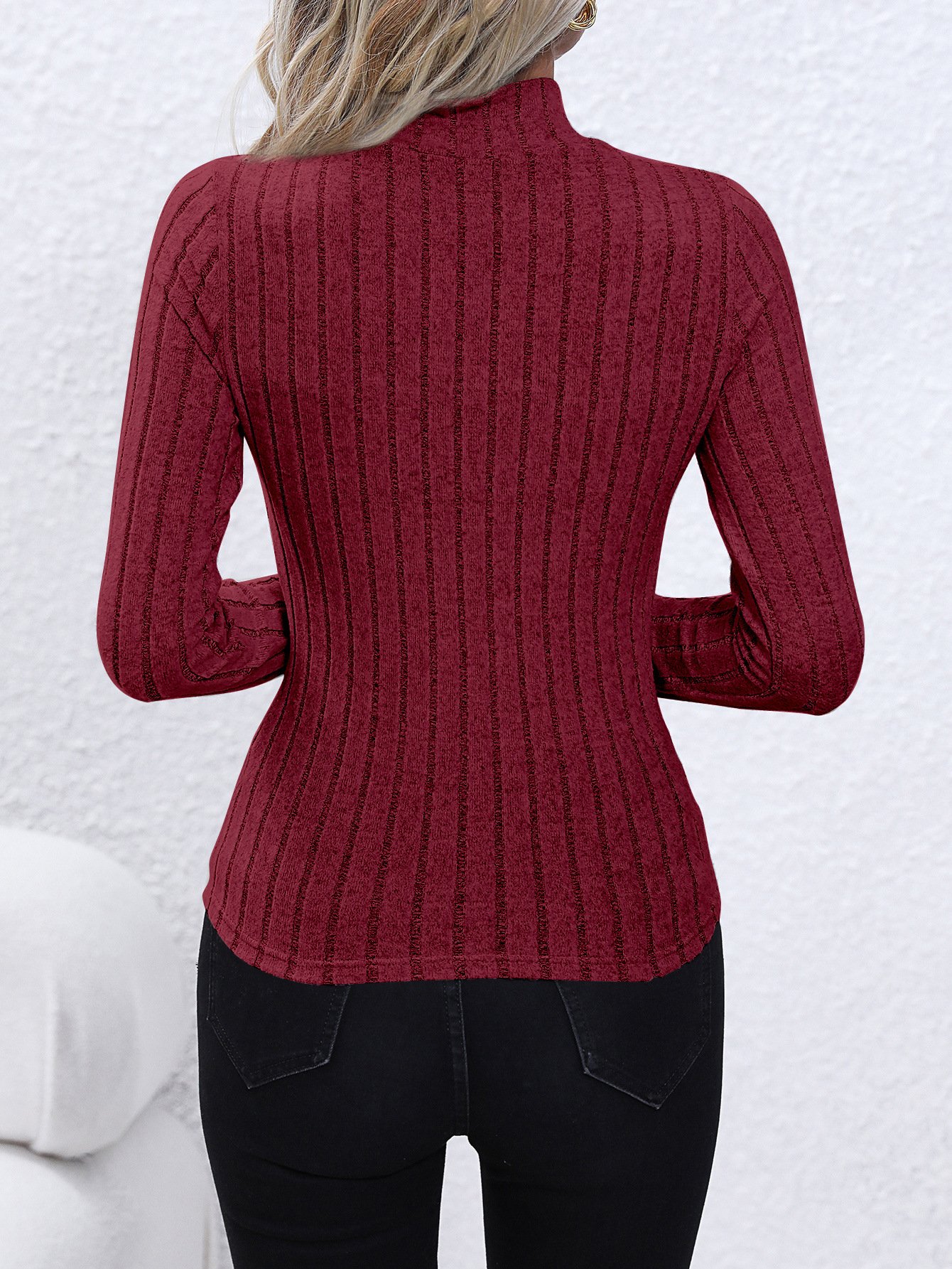 Turtleneck Long Sleeve Plain Regular Micro-Elasticity Loose Blouse For Women