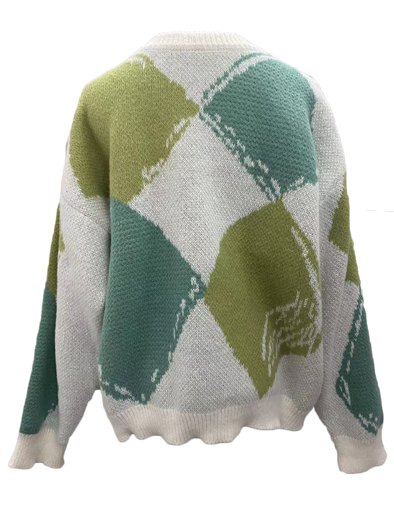 Women Yarn/Wool Yarn Geometric Long Sleeve Comfy Casual Sweater