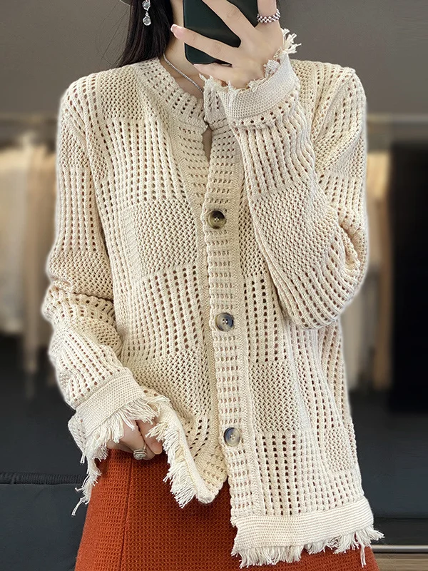 Women Wool/Knitting Plain Long Sleeve Comfy Casual Buckle Cardigan