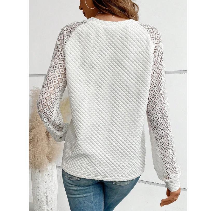 Casual V Neck Plain Sweatshirt Lace