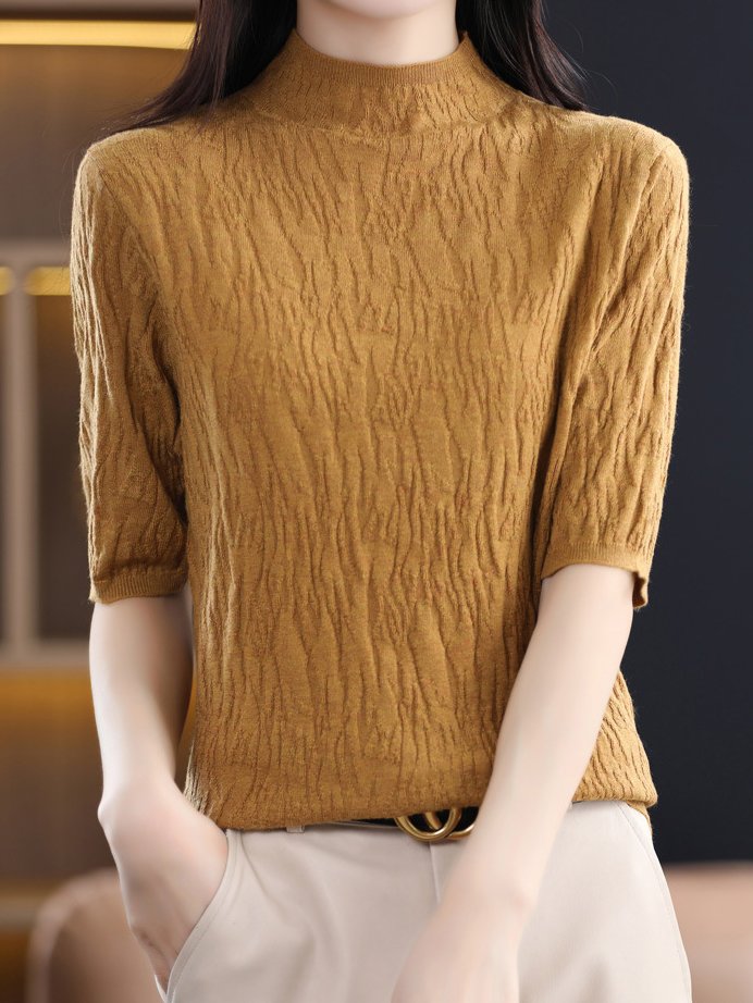 Women Wool/Knitting Plain Half Sleeve Comfy Casual Sweater