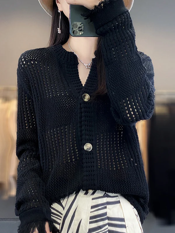 Women Wool/Knitting Plain Long Sleeve Comfy Casual Buckle Cardigan