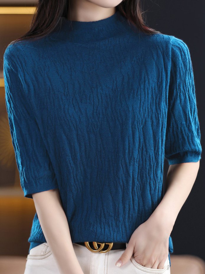 Women Wool/Knitting Plain Half Sleeve Comfy Casual Sweater