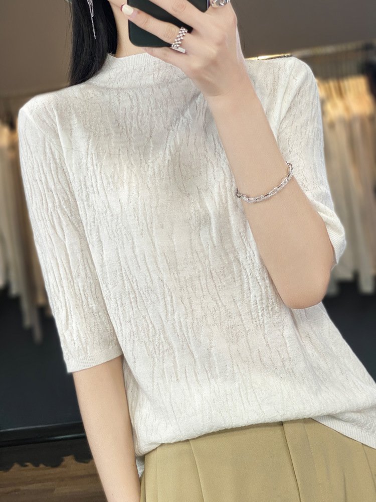 Women Wool/Knitting Plain Half Sleeve Comfy Casual Sweater