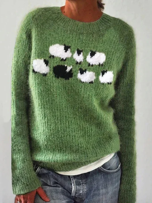 Women Yarn/Wool Yarn Animal Long Sleeve Comfy Casual Sweater