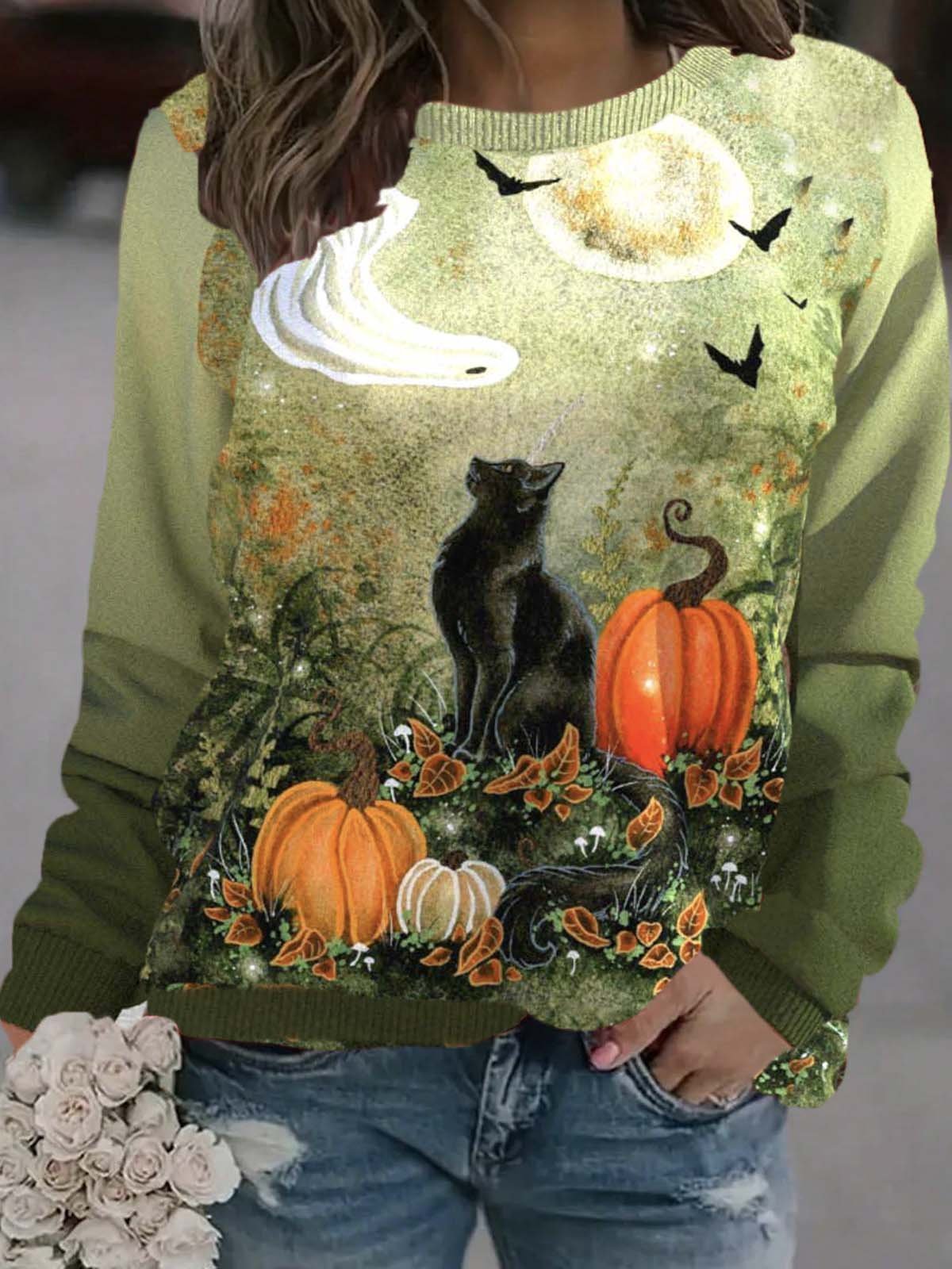 Casual Crew Neck Halloween Sweatshirt