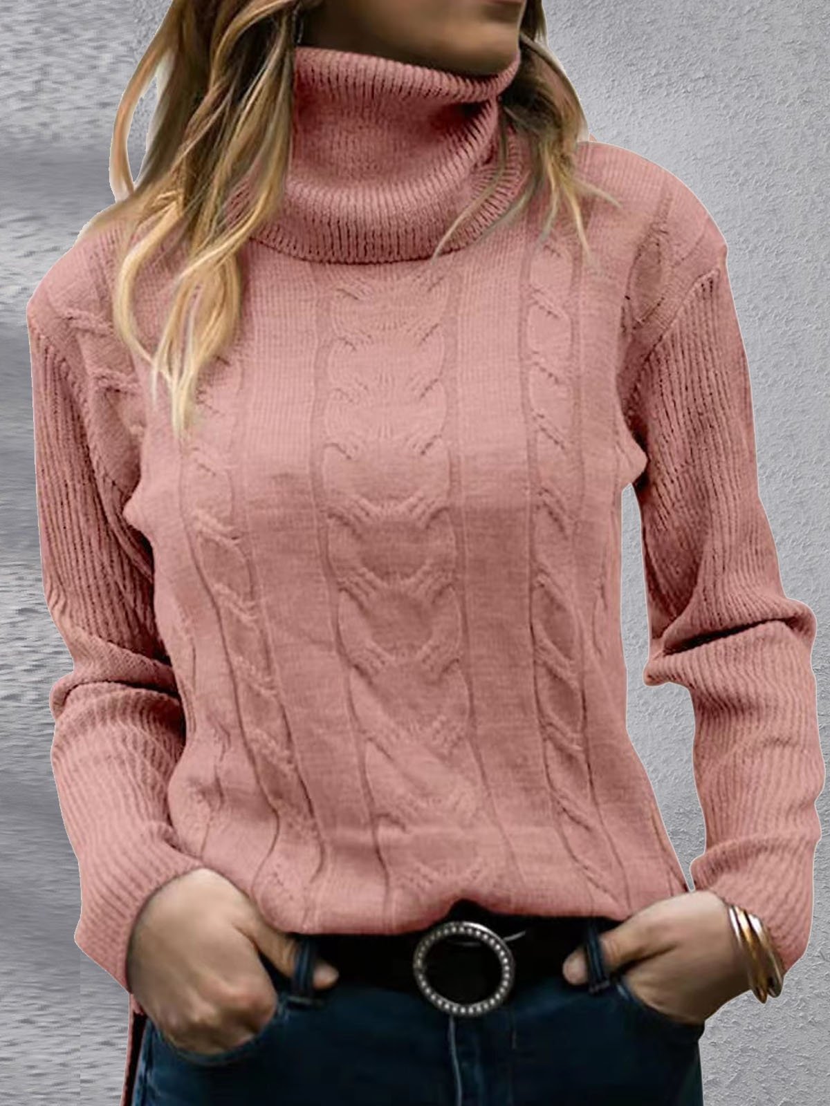 Women Yarn/Wool Yarn Plain Long Sleeve Comfy Casual Sweater