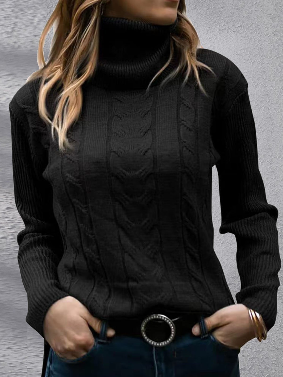 Women Yarn/Wool Yarn Plain Long Sleeve Comfy Casual Sweater