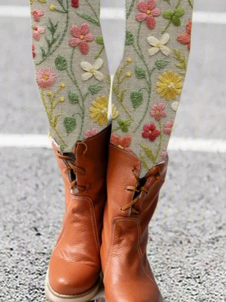 Women Vintage Floral Printing Long Leggings