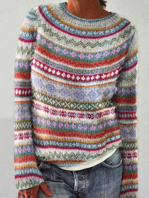 Women Yarn/Wool Yarn Animal Long Sleeve Comfy Casual Sweater