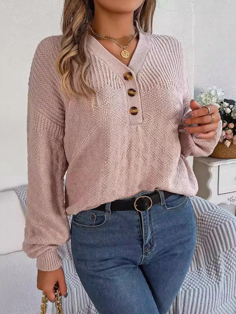 Women Yarn/Wool Yarn Plain Long Sleeve Comfy Casual Sweater