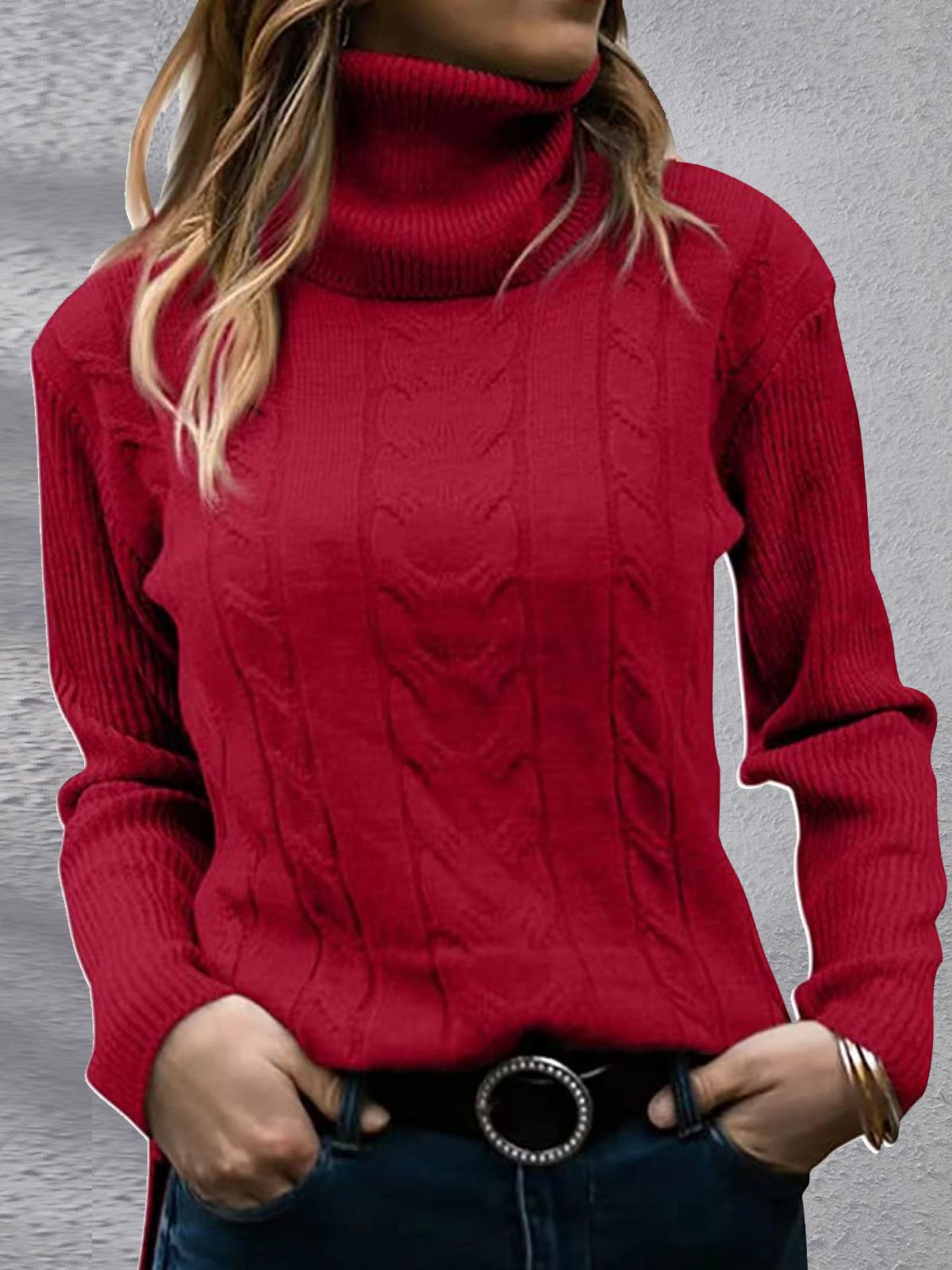 Women Yarn/Wool Yarn Plain Long Sleeve Comfy Casual Sweater