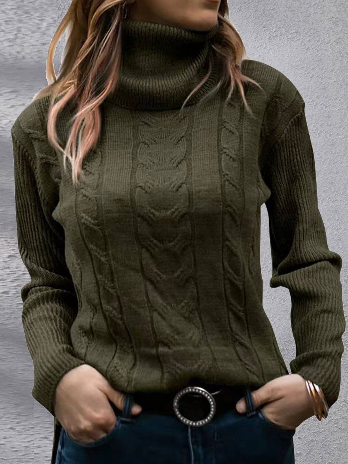 Women Yarn/Wool Yarn Plain Long Sleeve Comfy Casual Sweater