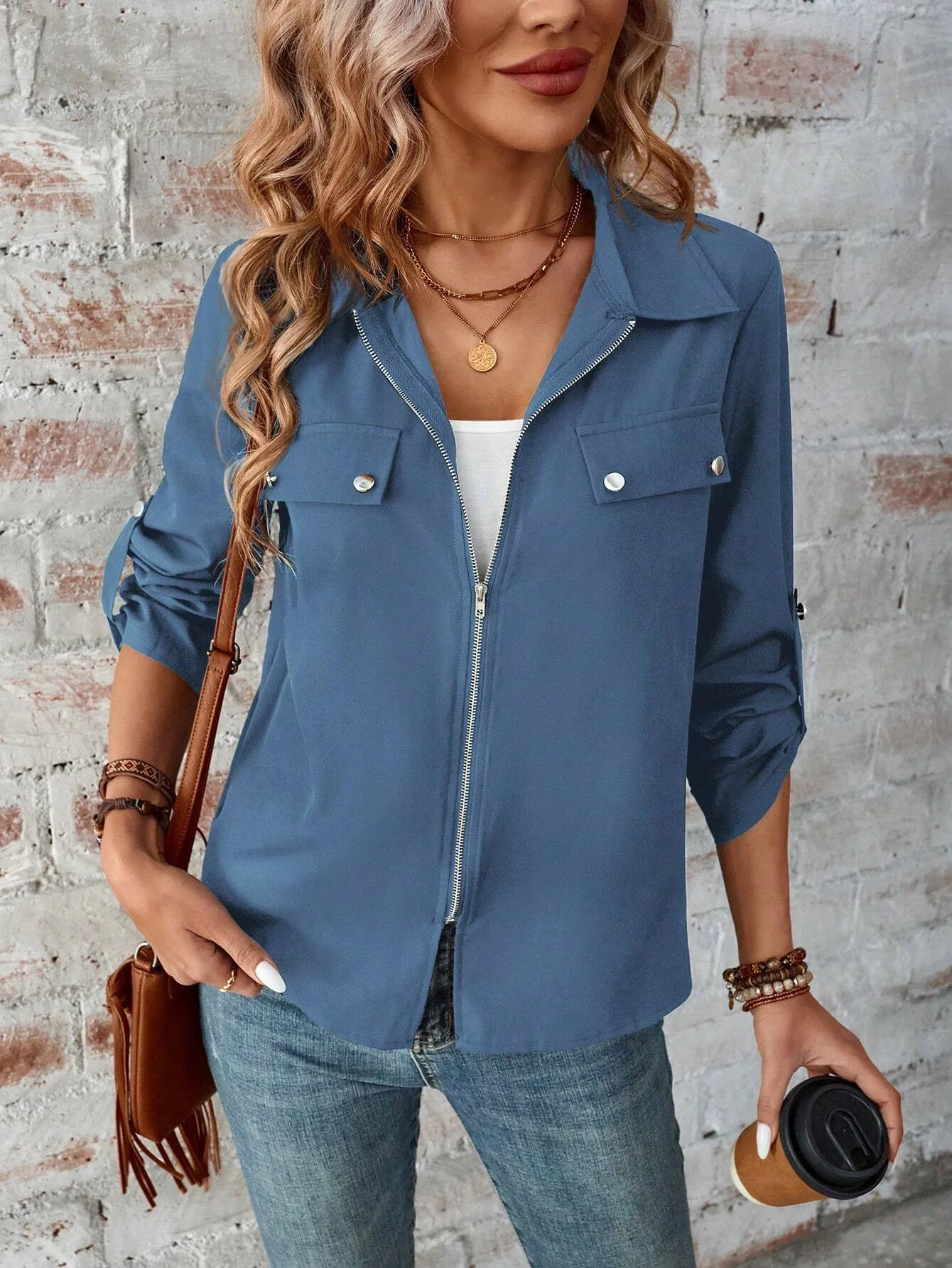 Women's Plain Zipper Thicken Loose Jacket