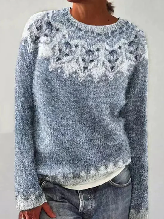 Women Yarn/Wool Yarn Animal Long Sleeve Comfy Casual Sweater