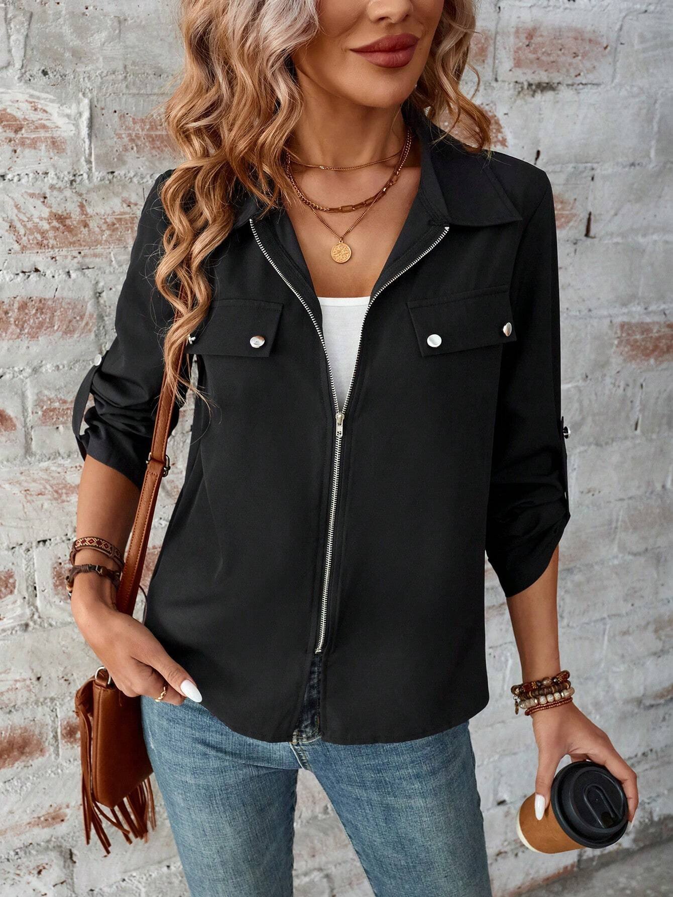 Women's Plain Zipper Thicken Loose Jacket