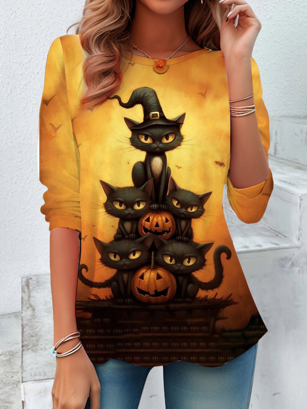 Vintage Halloween Crew Neck Long Sleeve T-shirt