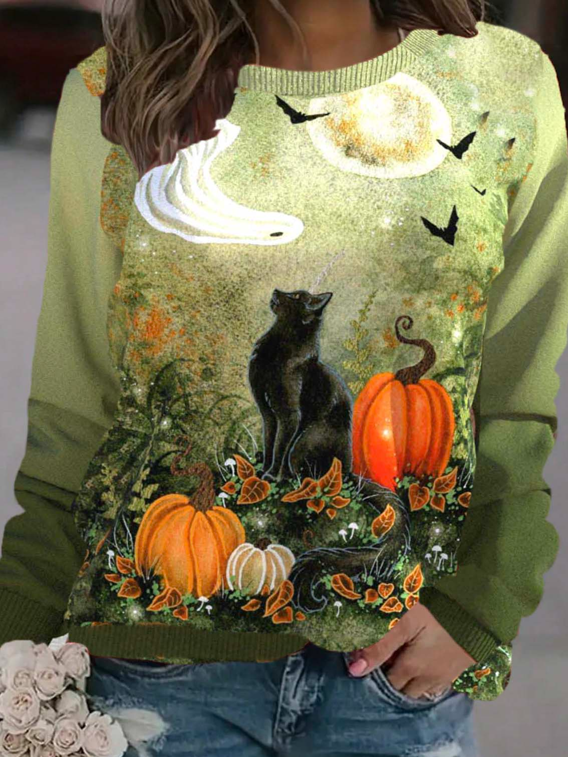 Casual Crew Neck Halloween Sweatshirt