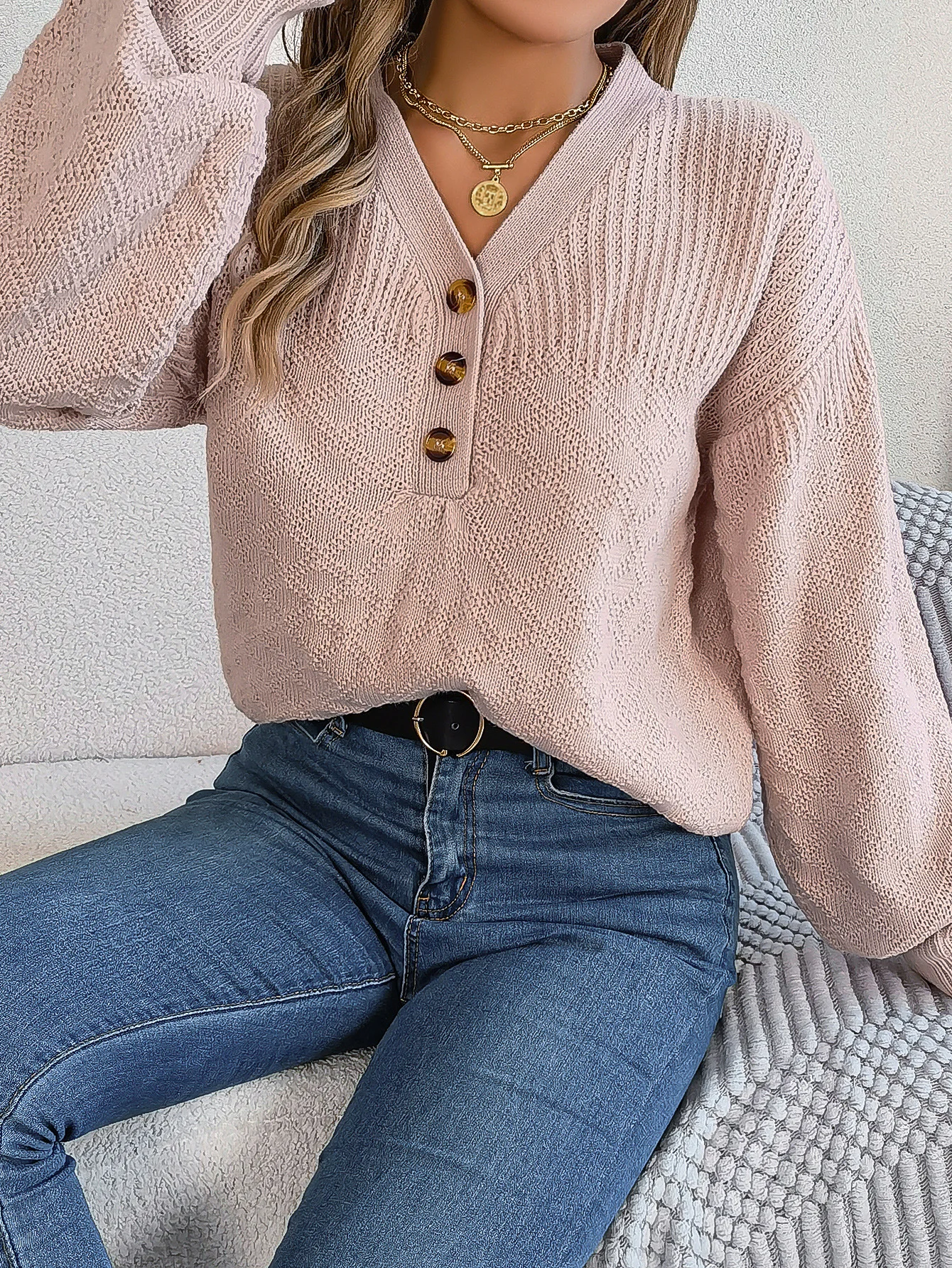 Women Yarn/Wool Yarn Plain Long Sleeve Comfy Casual Sweater