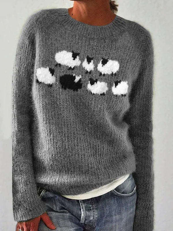 Women Yarn/Wool Yarn Animal Long Sleeve Comfy Casual Sweater