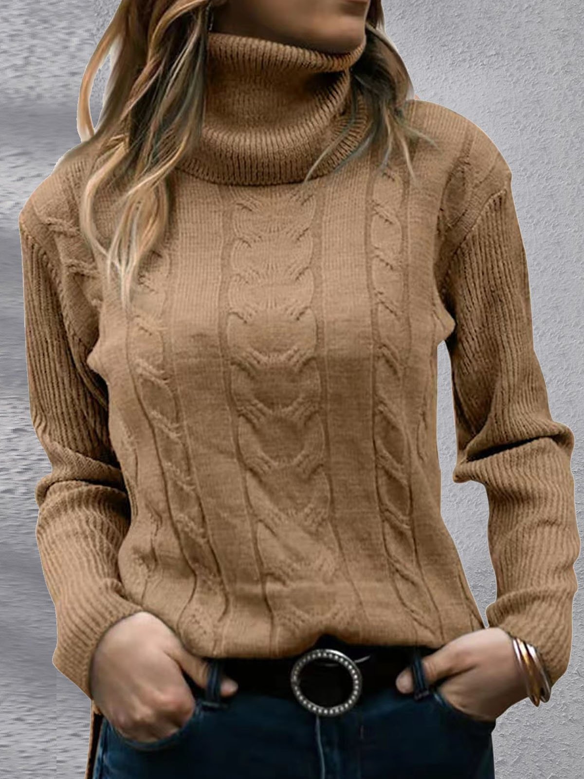 Women Yarn/Wool Yarn Plain Long Sleeve Comfy Casual Sweater