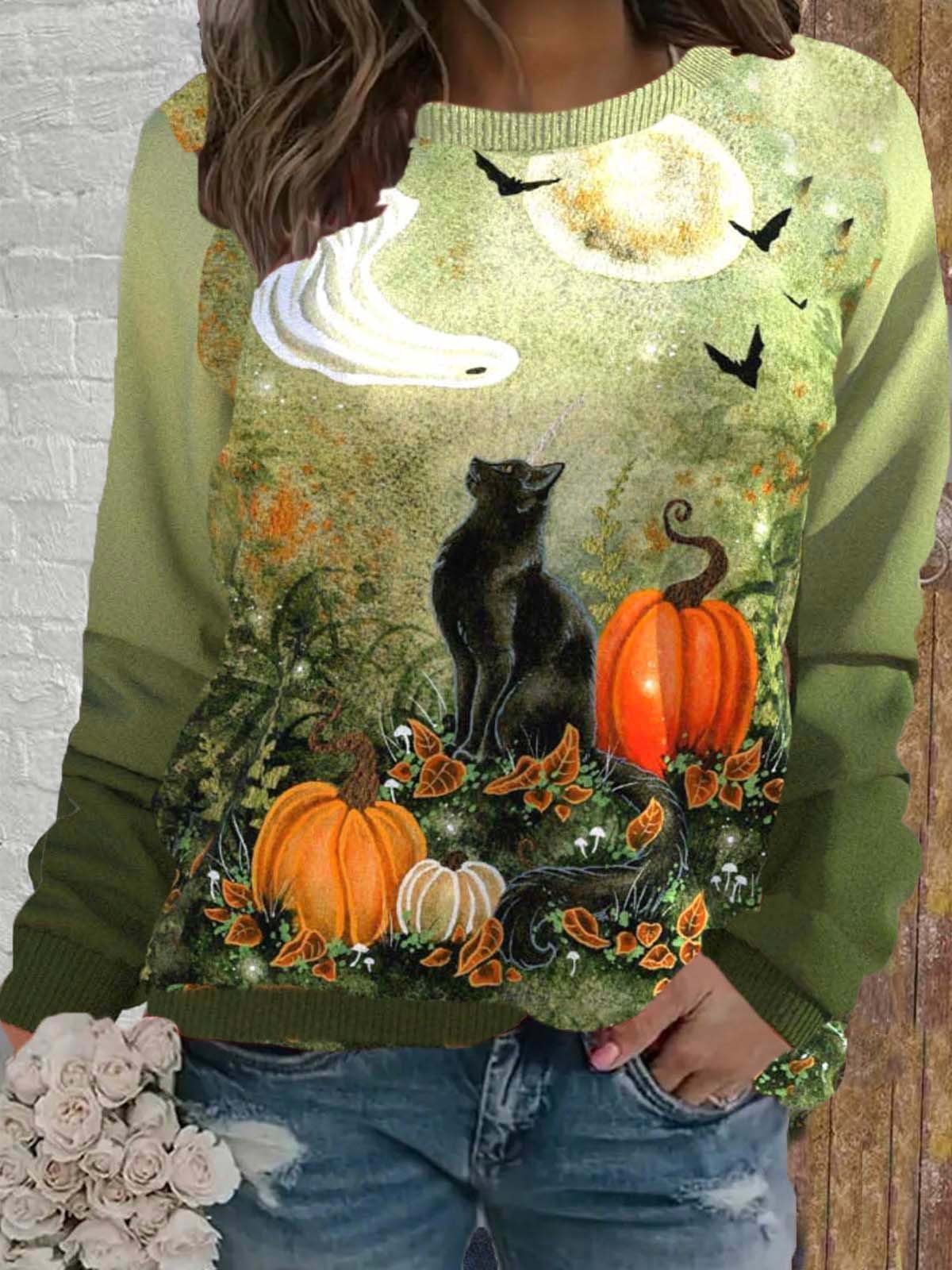 Casual Crew Neck Halloween Sweatshirt