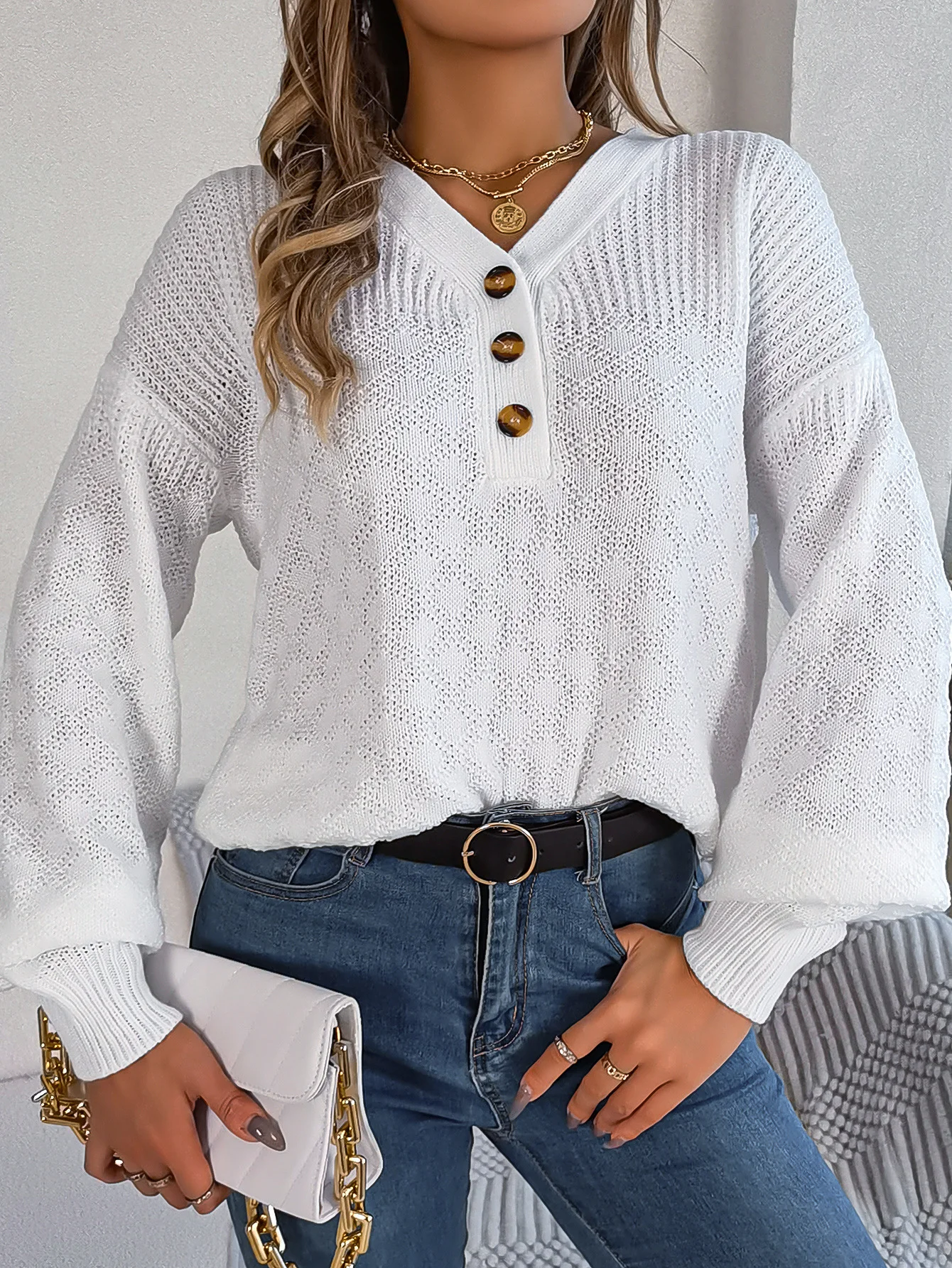 Women Yarn/Wool Yarn Plain Long Sleeve Comfy Casual Sweater