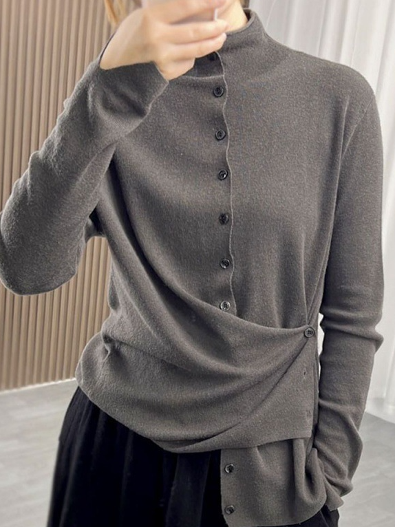 Turtleneck Long Sleeve Striped Regular Micro-Elasticity Loose Blouse For Women