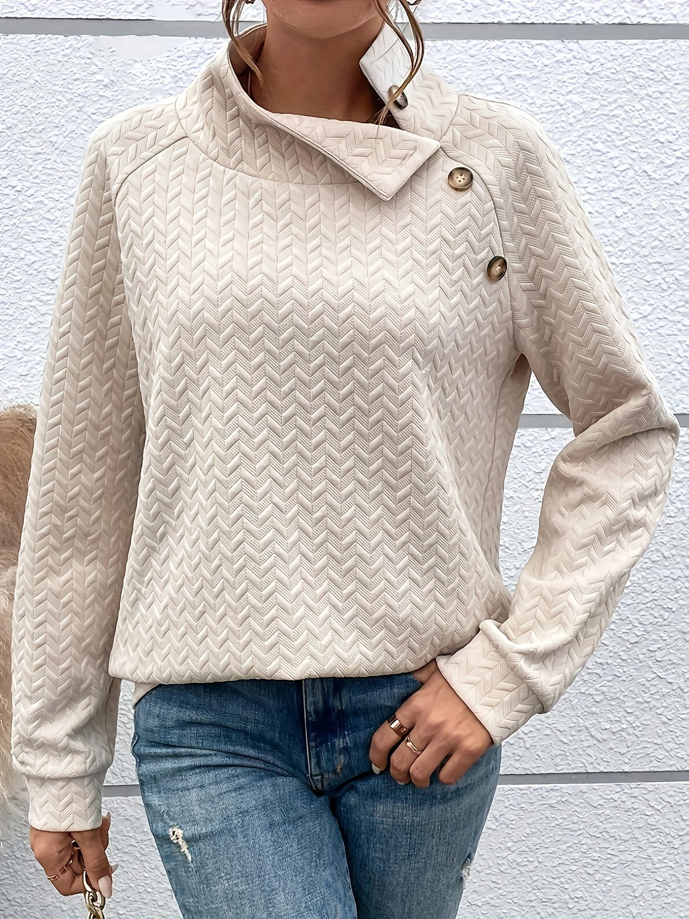 Casual V Neck Plain Sweatshirt