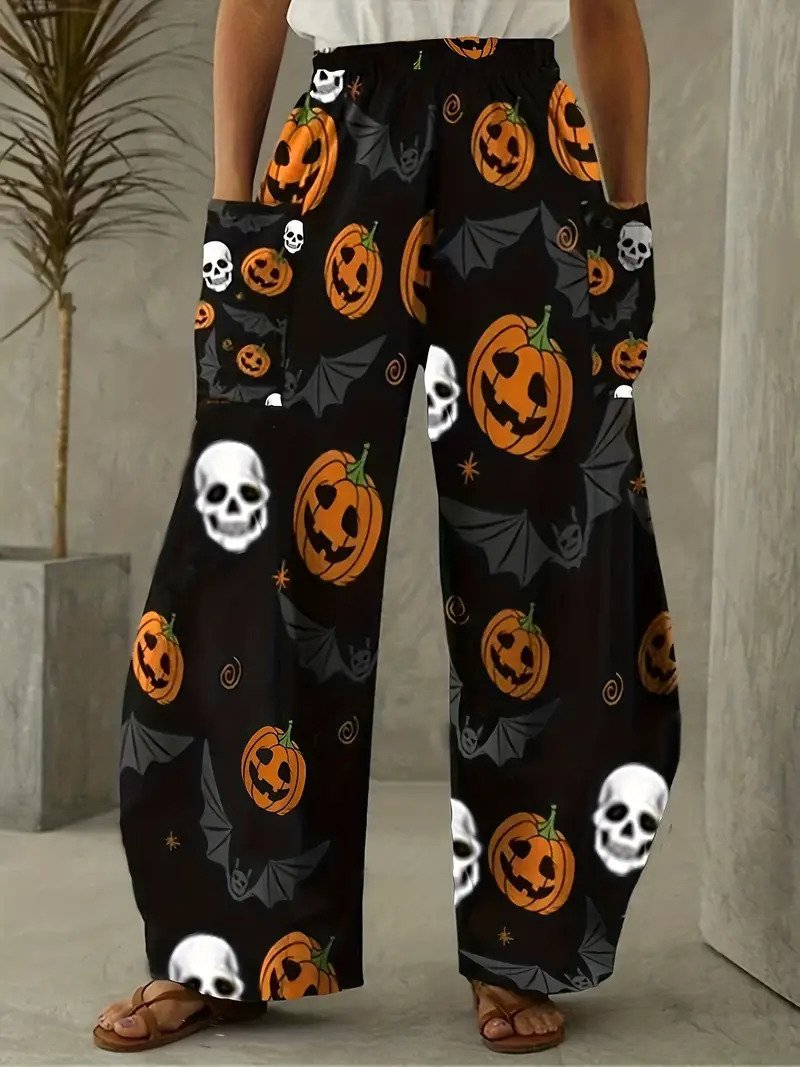 Casual Halloween Loose Cotton And Linen Long Pants