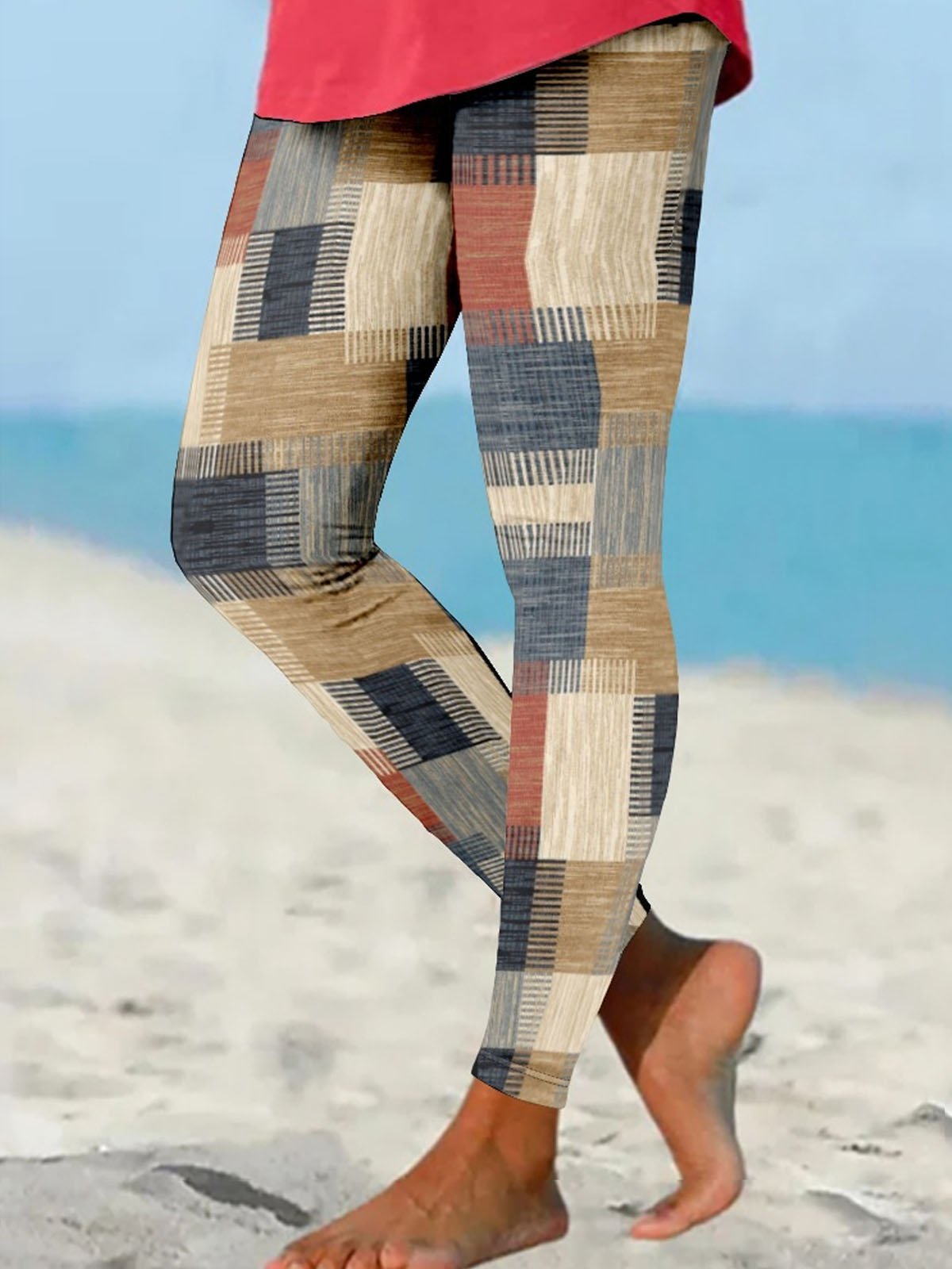 Casual Abstract Plaid Long Leggings