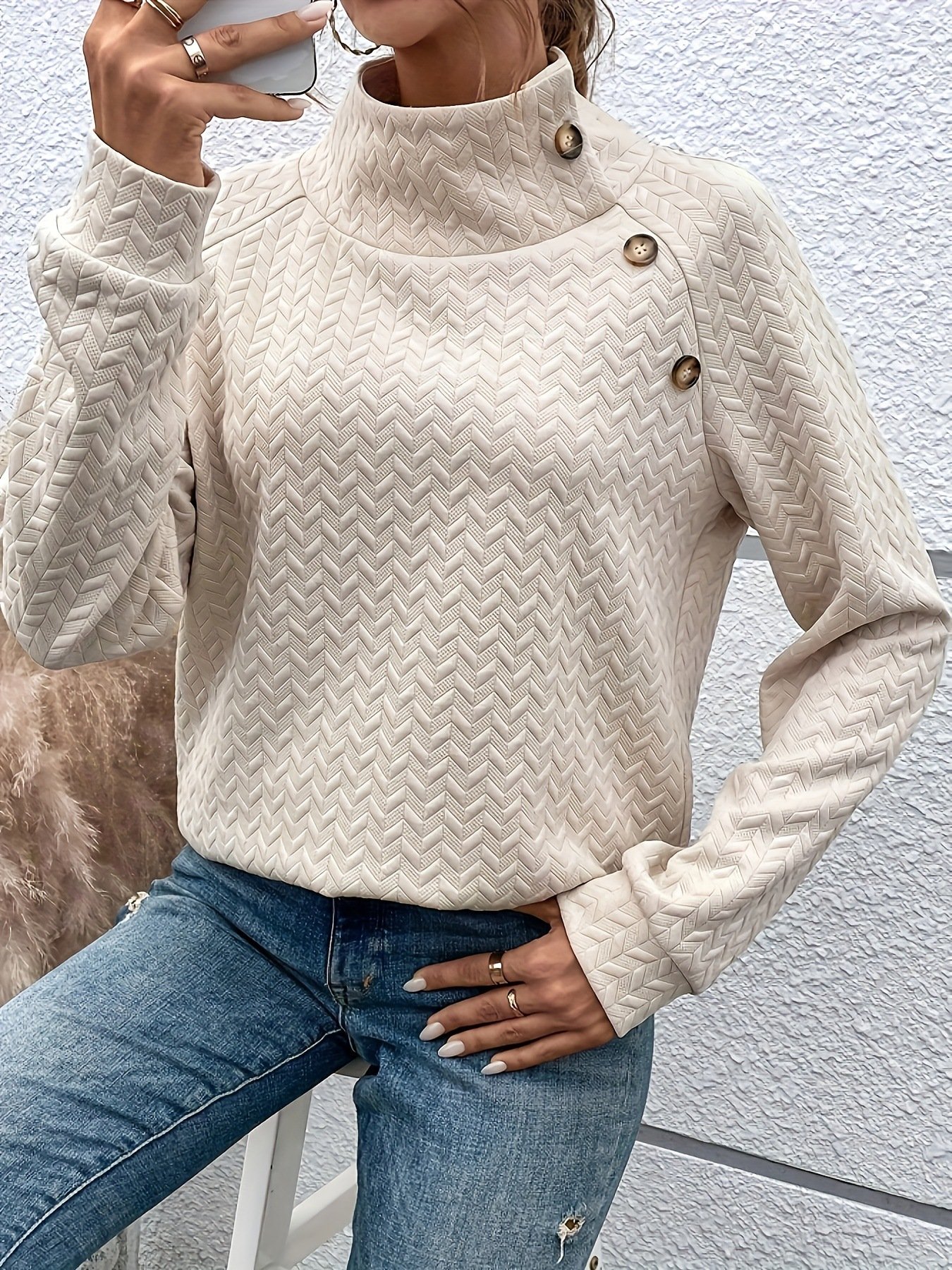 Casual V Neck Plain Sweatshirt