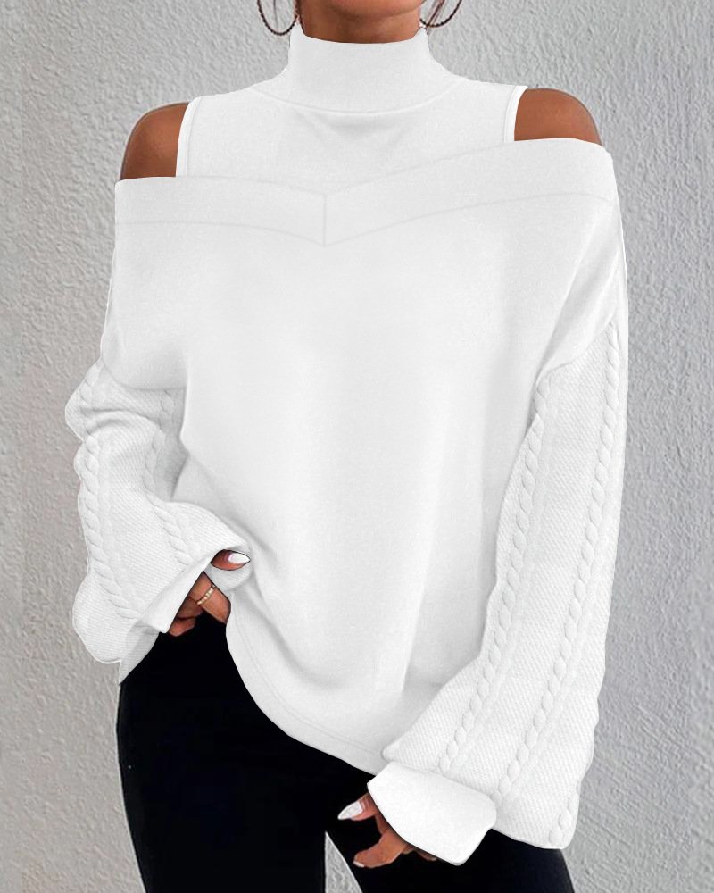 Turtleneck Long Sleeve Plain Regular Micro-Elasticity Loose Blouse For Women