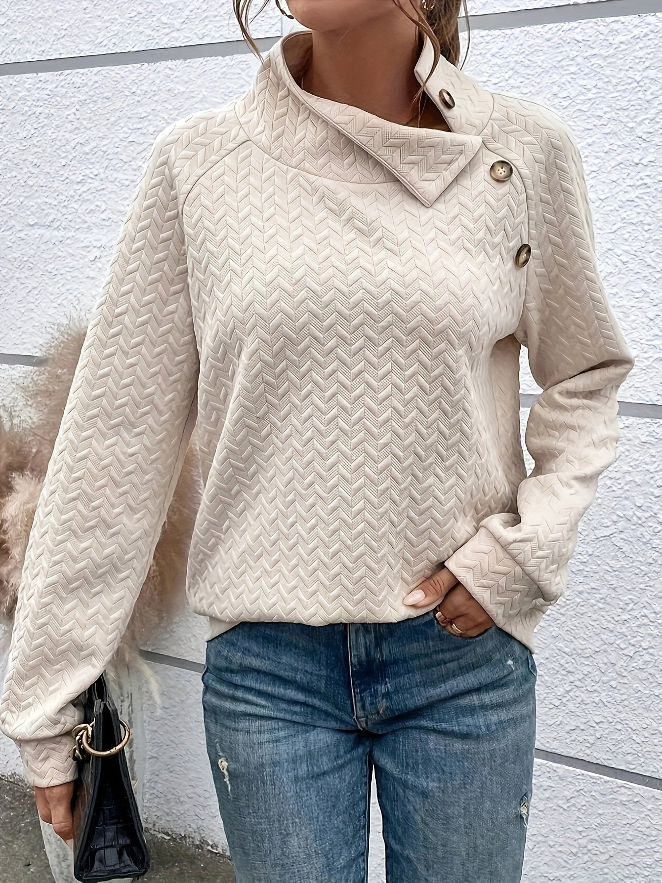 Casual V Neck Plain Sweatshirt