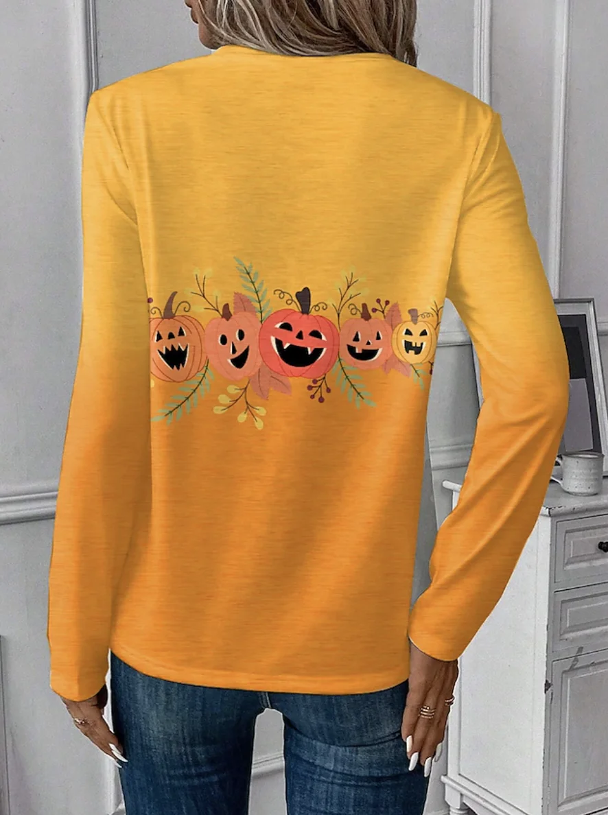 Casual Halloween Crew Neck Long Sleeve T-shirt