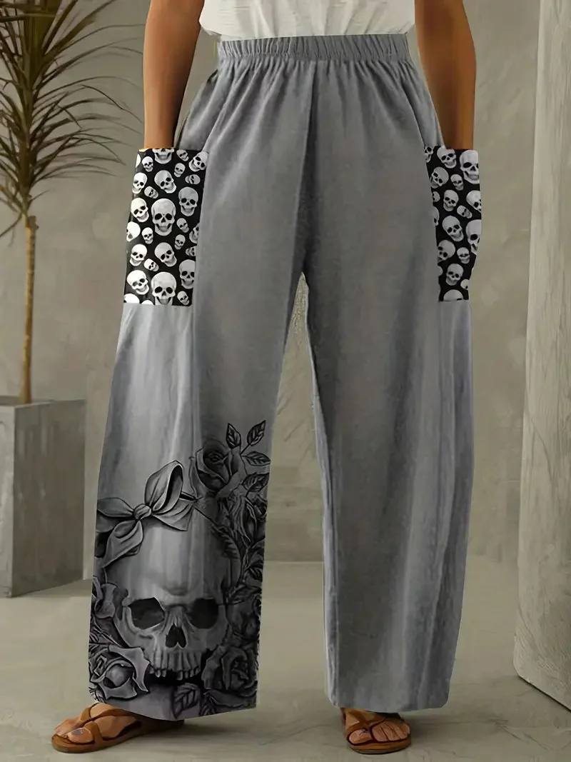 Casual Halloween Loose Cotton And Linen Long Pants