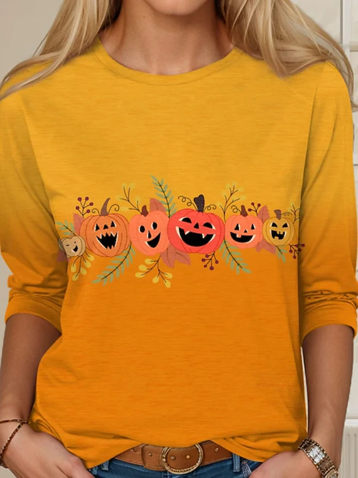 Casual Halloween Crew Neck Long Sleeve T-shirt