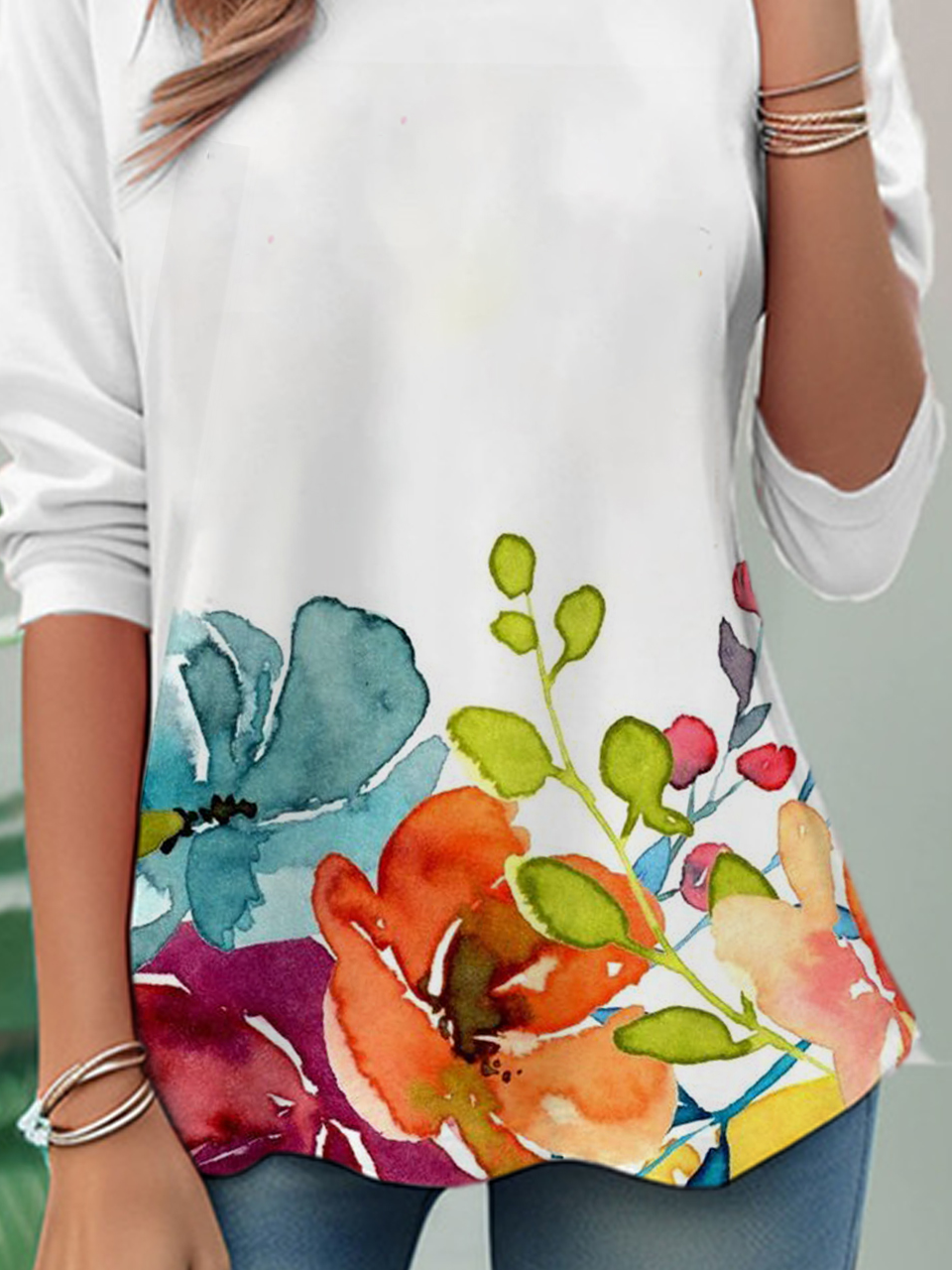 Casual Floral Crew Neck Long Sleeve T-shirt