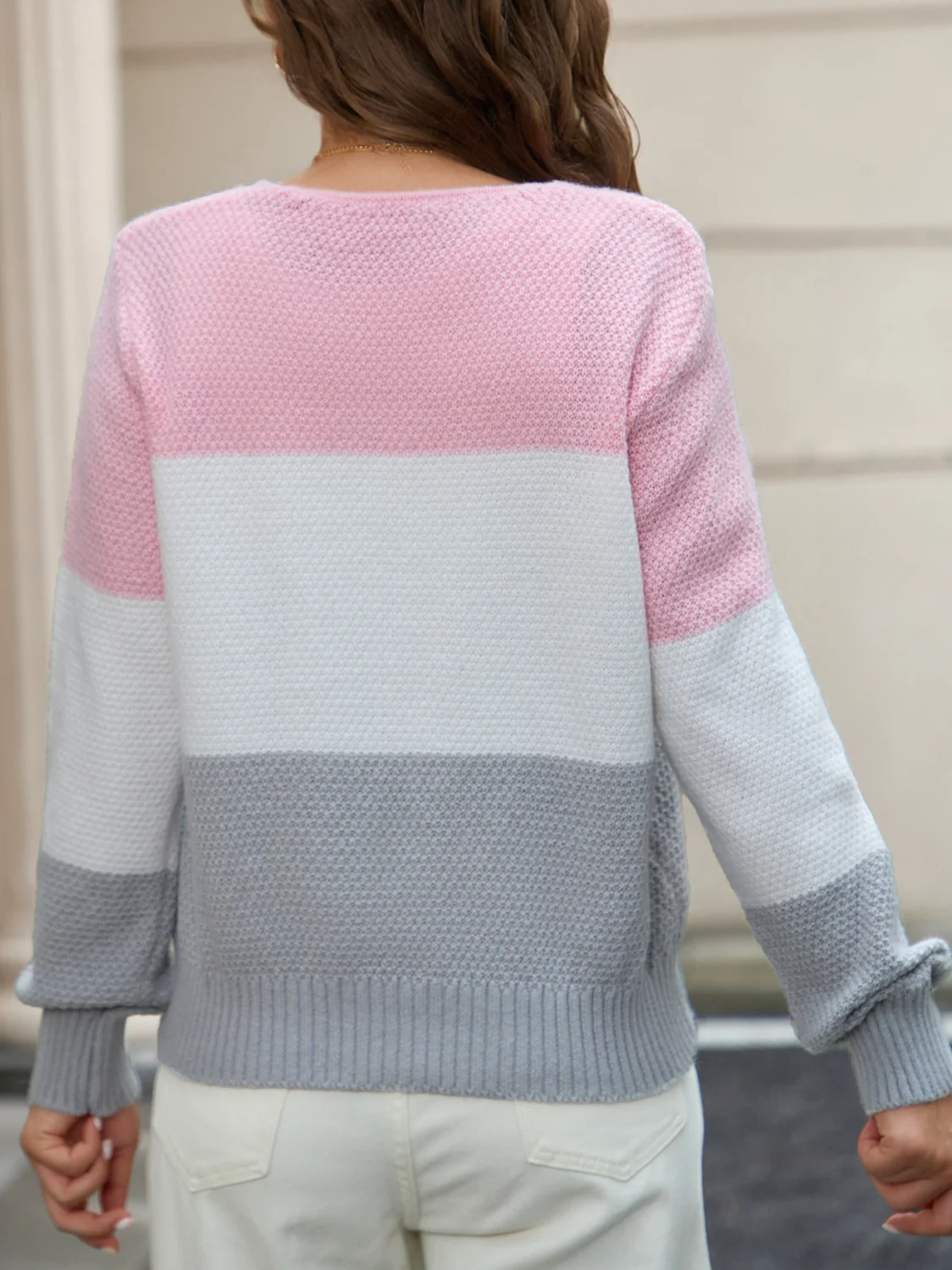 Women Yarn/Wool Yarn Striped Long Sleeve Comfy Casual Sweater